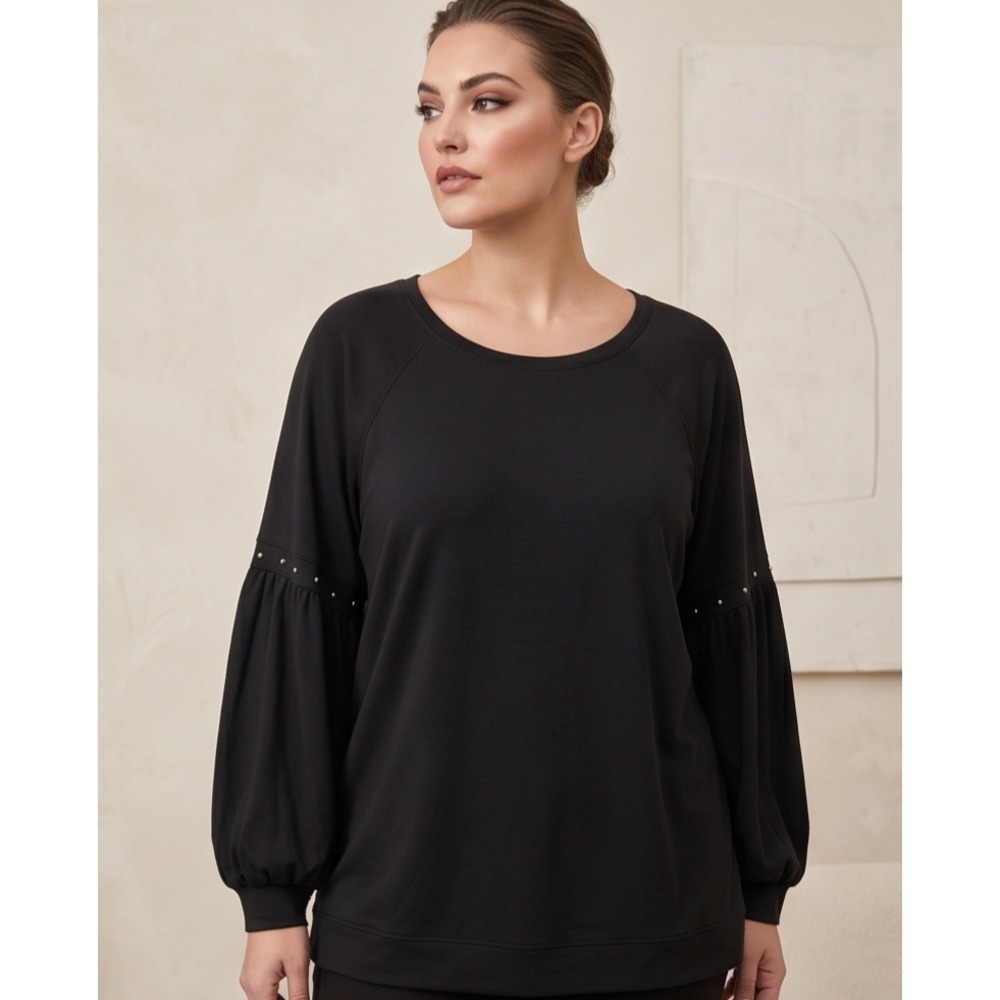 Lane Bryant 26/28 Black Studded Puff Sleeve Blouse Goth Plus Size 3X/4X NWT